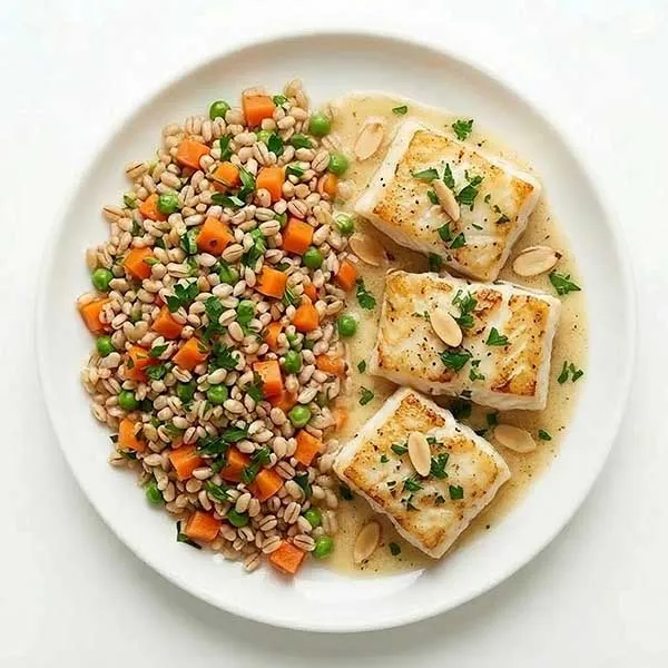 French Poisson Meuniere With Carrot Barley Mix